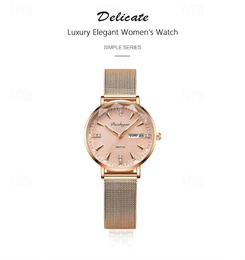 2026年 母の日の女性用ギフト 時計 ローズゴールド ステンレススチールメッシュ 日本製クォーツムーブメント シンプル 防水 ルミナスレディースウォッチ  コレクション – $31.99 –P2