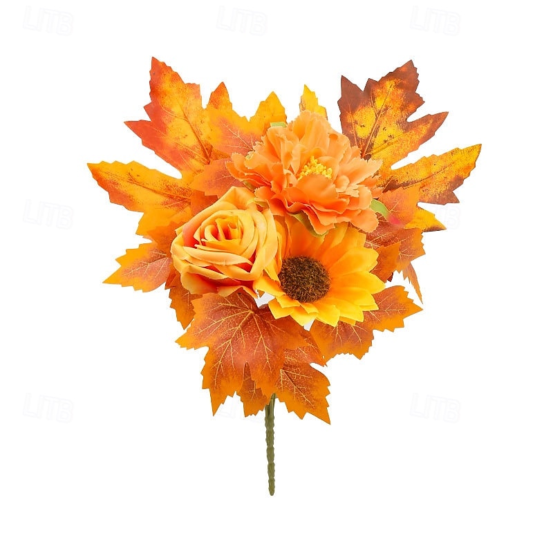 1 ramo de flores artificiales de otoño, corona de calabaza con hojas de arce para Acción de Gracias, arreglo decorativo para el hogar otoñal de Halloween 2025 - $8.99 –P5