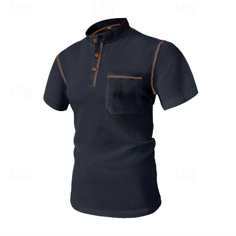 Men's T Shirt Henley Shirt Tee Short Sleeve Shirt Short Sleeve Henley Summer Spring Patchwork Fashion Designer Basic Buttons Pocket Vacation Street Going out Black White Navy Blue Top Tee for Men 2025 - $18.49 –P17