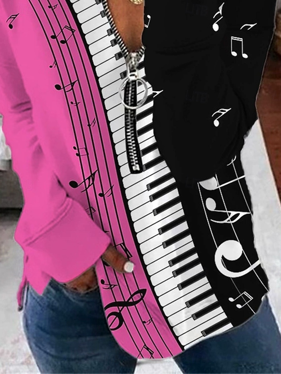 Dame Quarter Zipper Genser Stripete Uformell Langermet Rund Hals Vanlige Topper Gate Dagligbruk Print Rosa Høst Vinter 2025 - $27.99 –P3