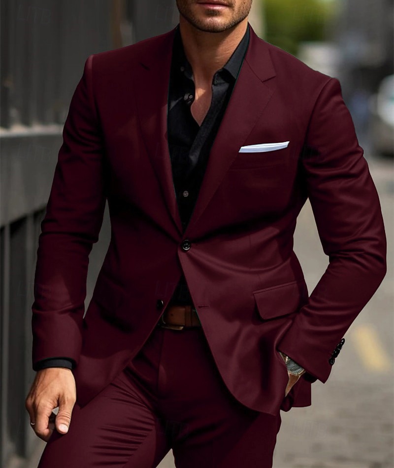 De los hombres Boda Trajes Muesca Negro Burdeos Negocios Formal Color sólido A Medida Juego de 2 piezas Recto 2 botones 2025 - €96.28 –P7