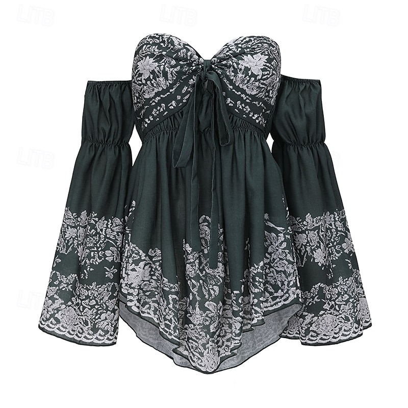 Damen Minikleid Sommerkleid Boho-Kleid Westernkleid Mode Klassisch Täglich Strand Wochenende Normale Passform Blume Langarm Schulterfrei Grün Sommer 2025 - $28.99 –P1