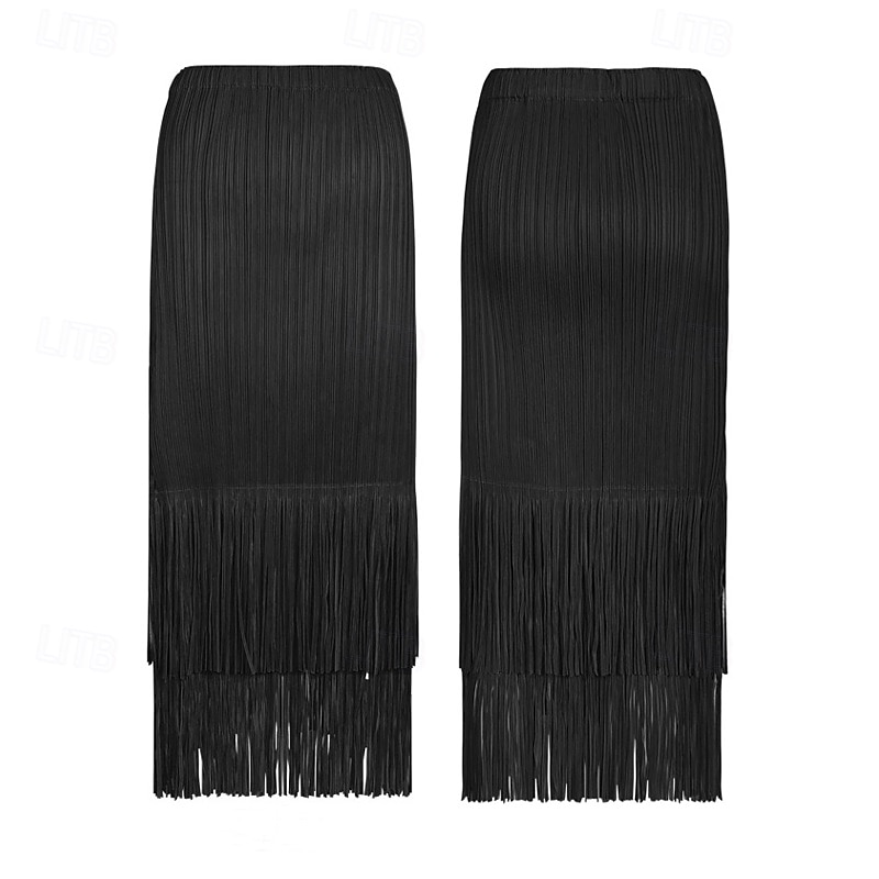 Femmes Ample Élégant ancien Mode Midi Taille Moyenne Jupes Frange à pompons Froncé Élastique Vacances Quotidien Aqua bleu Noir Vert Claire Rose Claire Été Polyester de 2025 ? $62.99 –P8