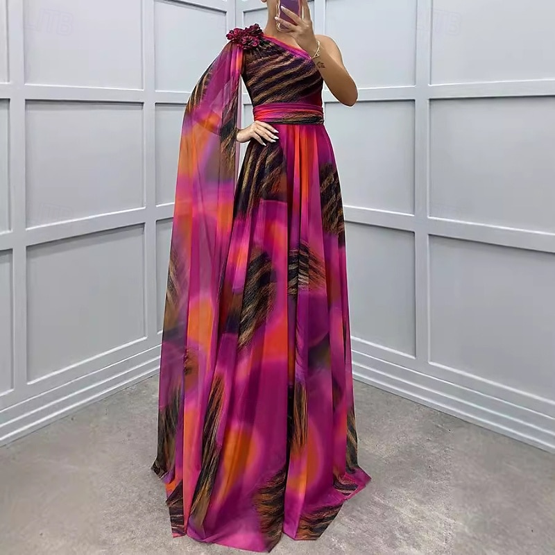Femmes Robe Longue Maxi Robe Robe de Bal Robe de Soirée Élégant Mode Soirée Occasion Spéciale Coupe régulière Fleur Manche Courte Une Épaule Rose Claire Rouge Bleu Été de 2025 ? $32.99 –P2