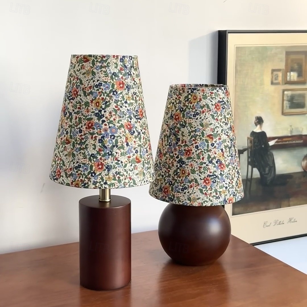 Abajur redondo com estampa floral pastoral francesa tradicional, base de madeira maciça, 1 luminária de mesa para quarto de 2025 por $84.99 –P7