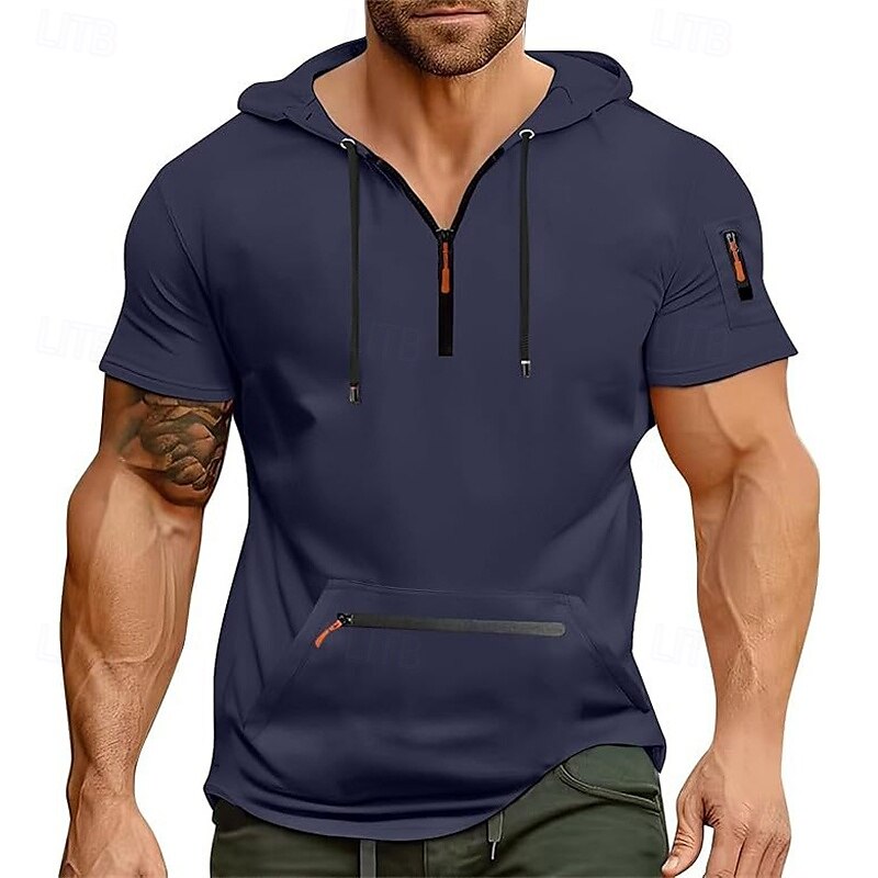 Per uomo Felpa con cappuccio Felpa con cappuccio e zip corta Nero Blu marino Blu Cachi Grigio chiaro Con Cappuccio Semplice Tasca Zip a un quarto Sport & Outdoor Quotidiano Ferie Poliestere del 2025 a $30.99 –P6