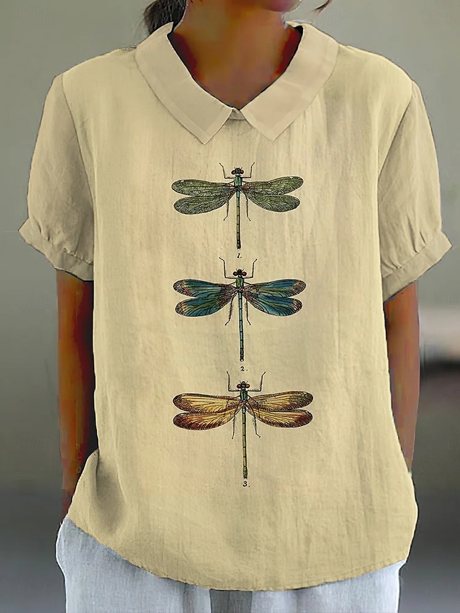 Dame Bluse Grafisk Dyr Elegant Daglig Stilfull Kortermet Skjortekrage Vanlige topper Arbeid Daglig Ferie Trykt mønster Rosa Blå Grønn Kakifarget Sommer Vår 2025 - $23.99 –P2