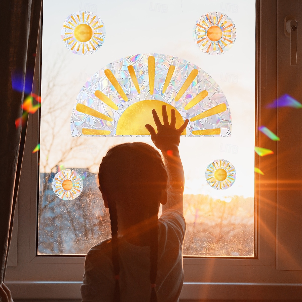 Радужные облака и переливающийся солнечный свет, статическая наклейка на окно, самоклеящаяся наклейка на стекло для украшения дома и витрины, наклейка на витражное окно 2025 - $11.49 –P6