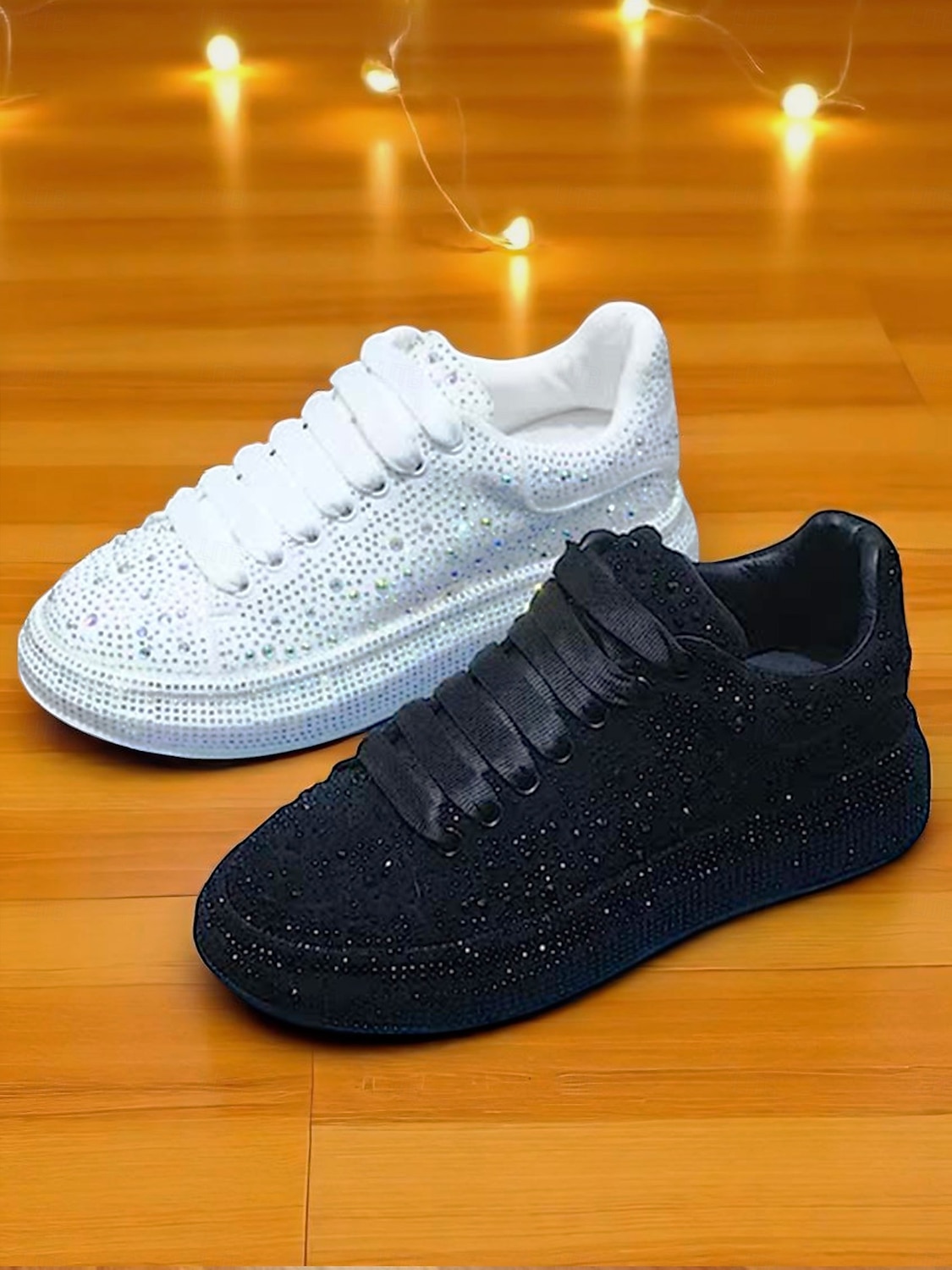 Tênis plataforma feminino branco com strass - sapatos de festa brilhantes com cadarço e detalhes em cristal para a vida noturna e para baladas de 2025 por $54.99 –P4