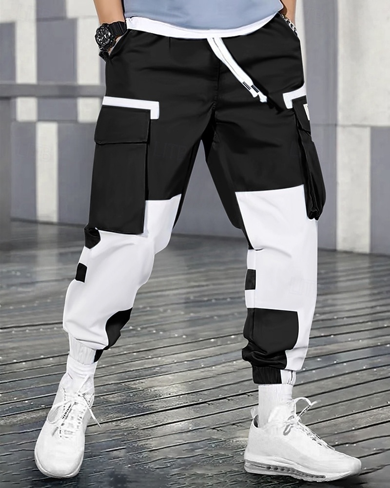 Men's Cargo Pants Trousers Techwear Elastic Waist Drawstring Multi Pocket Color Block Wearable Outdoor Daily Camping & Hiking Fashion Classic Black Blue 2026 - $30.99 –P8