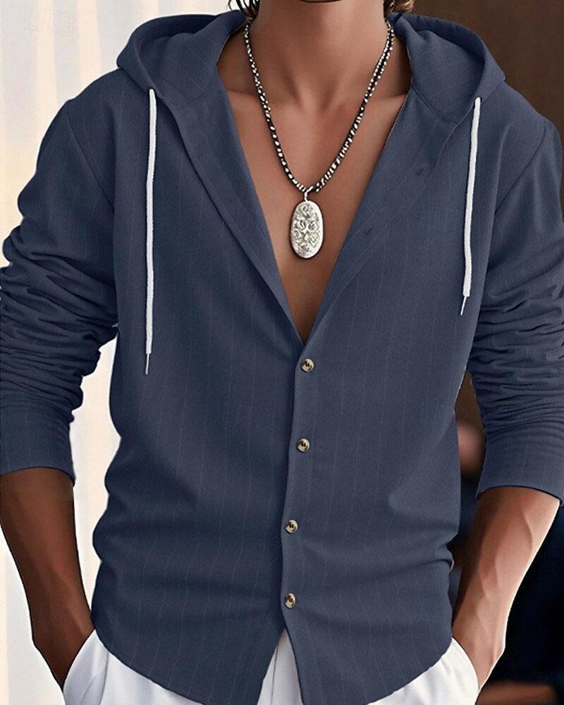 Per uomo Camicia Camicia di lino Camicia casual Camicia con Bottoni Camicia di cotone A righe Vacanza Camicia hawaiana Nero Bianco Blu marino Cachi Manica Lunga Con Cappuccio Primavera Autunno del 2025 a $23.99 –P8