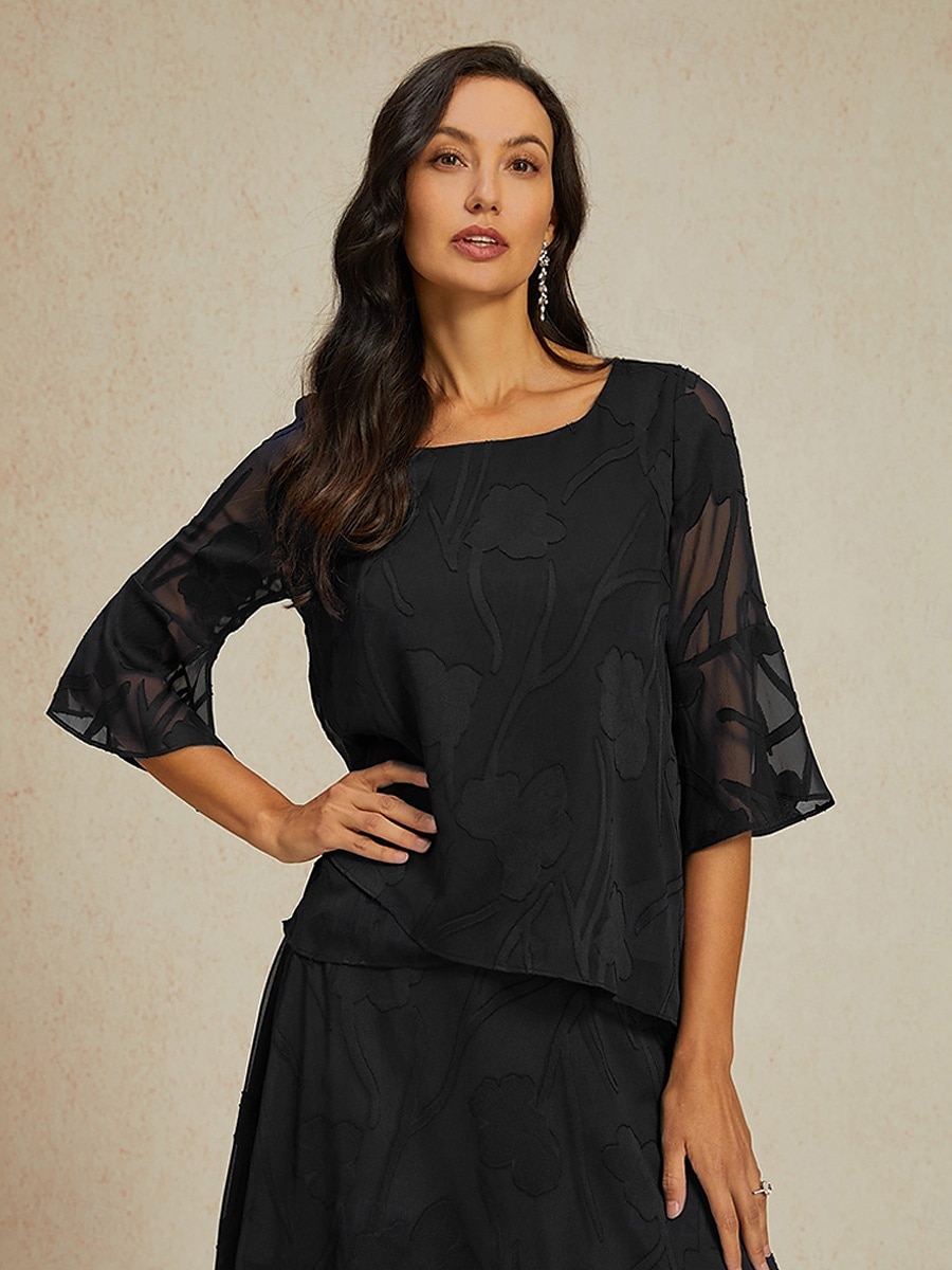 Damen Spitzenbluse Bluse Elegante Oberteile Chiffon Tops Einfarbig Blumen Elegant Stilvoll Basic Dreiviertelarm Glockenärmel U-Boot-Ausschnitt Normale Oberteile Hochzeitsgast Arbeit Täglich 2025 - $59.99 –P3