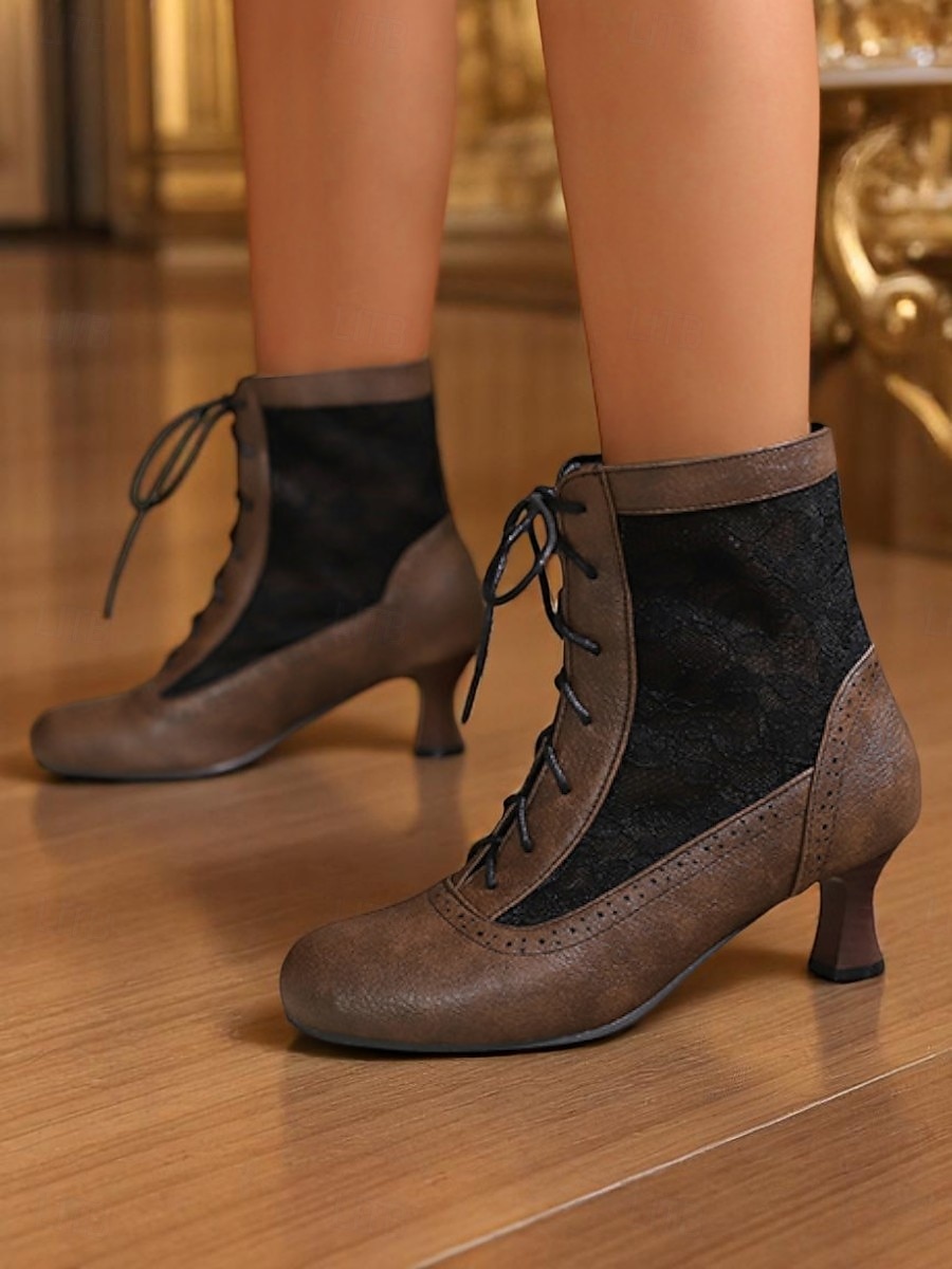 Botas femininas vintage dos anos 1930, com cadarço, brancas, com inserções de renda floral – saltos elegantes em estilo retrô para eventos formais, casamentos e festas de 2025 por $54.99 –P8