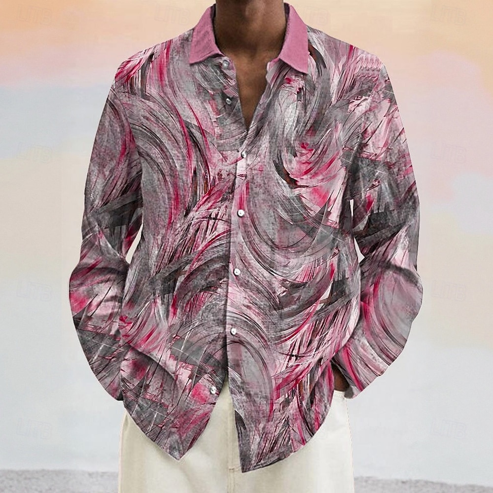 Herr Marmor Abstrakt flytande konst Skjorta Knapp upp skjorta Långärmad Mode Casual Semester Dagligen Vår Höst Nedvikt 3D-utskrift Linne som skjorta Rodnande Rosa Purpur Grön 2025 - $25.99 –P3