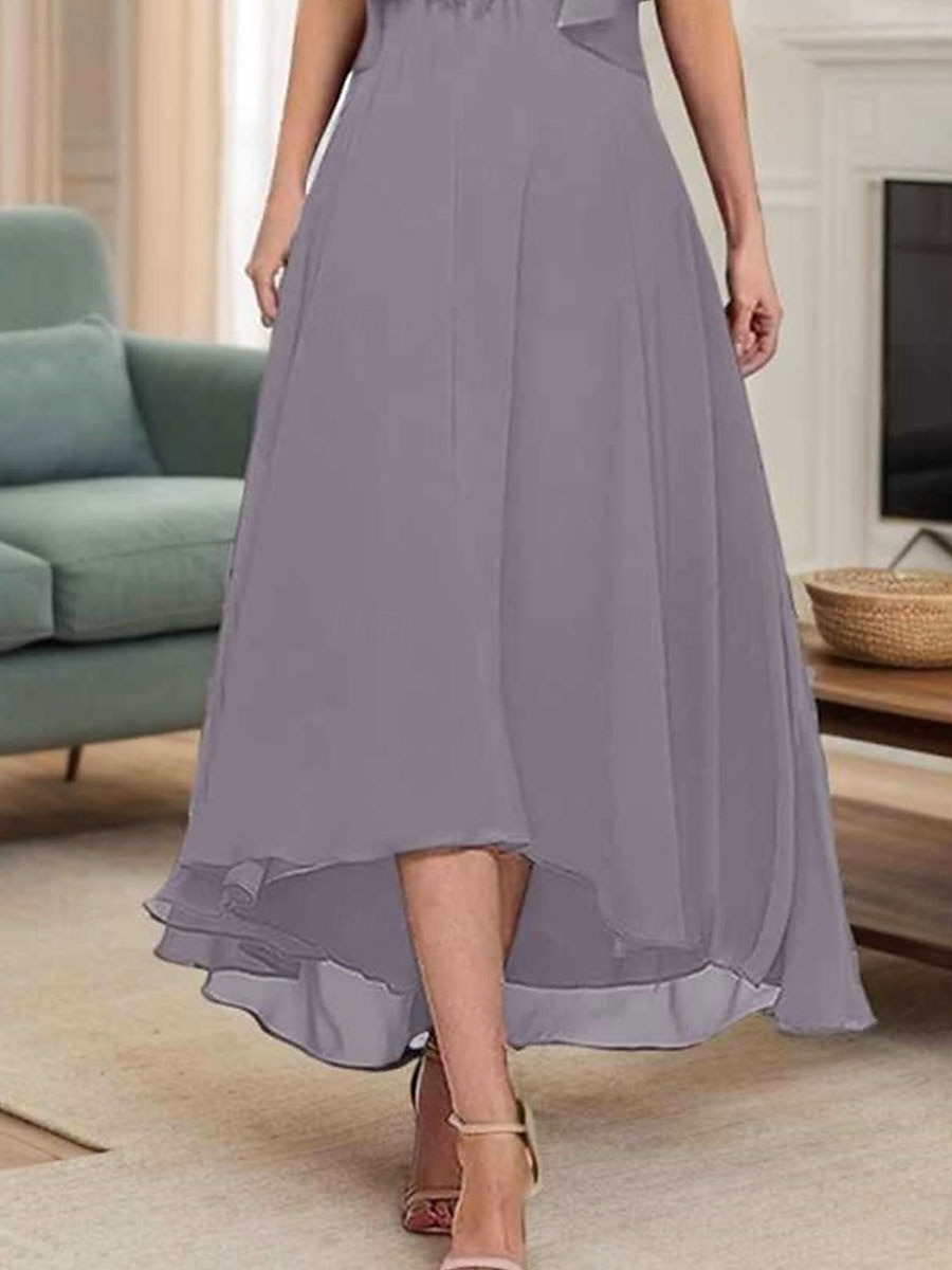 Ligne A Robe de Mère de Mariée  Élégant Simple Col en V Asymétrique Polyester Demi Manches avec Couleur Unie 2025 de 2025 ? $129.99 –P2