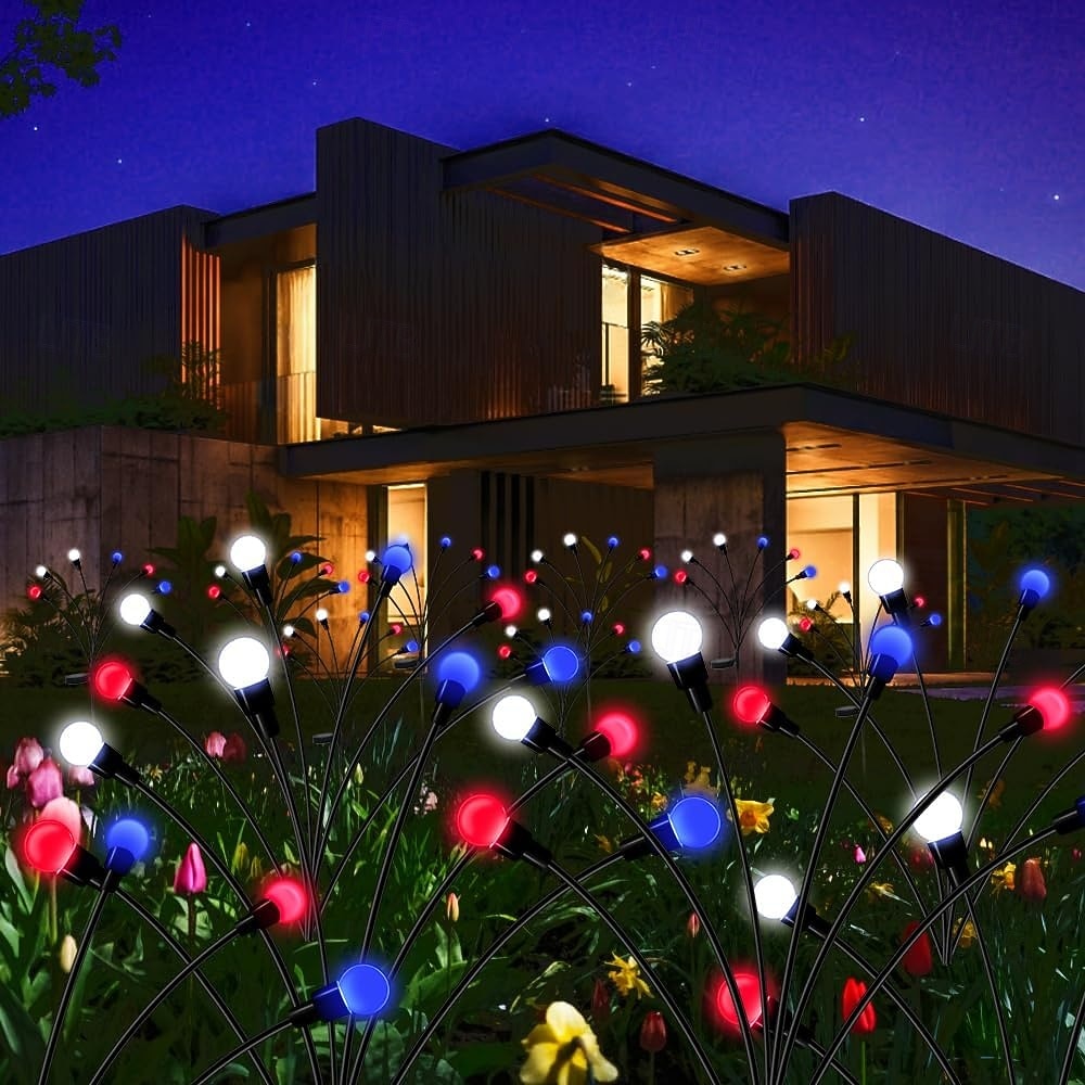 2 шт. патриотичных 12 головок солнечных светильников с огнями светлячков водонепроницаемых для Дня независимости 4 июля 250-й юбилей День памяти сад газон дорожка вечеринки патриотическая атмосфера 2026 - $26.99 –P10