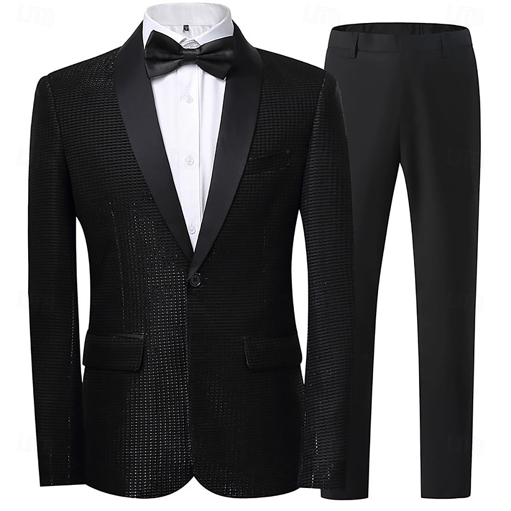 Completi da festa da uomo Smoking Completi di ritorno a casa Argento Nero Punk Disco con Papillon Vestibilità standard 2 pezzi Monopetto a un bottone del 2025 a $99.99 –P1