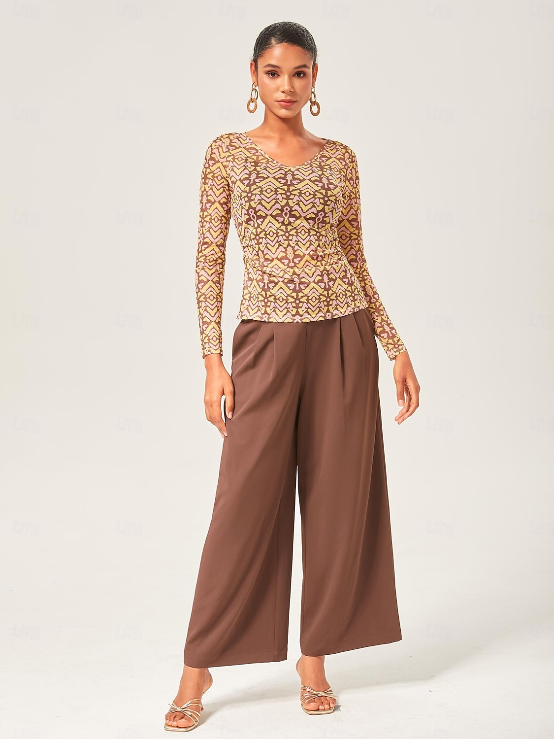 maglia elasticizzata vintage con scollo a V del 2025 a $52.99 –P3