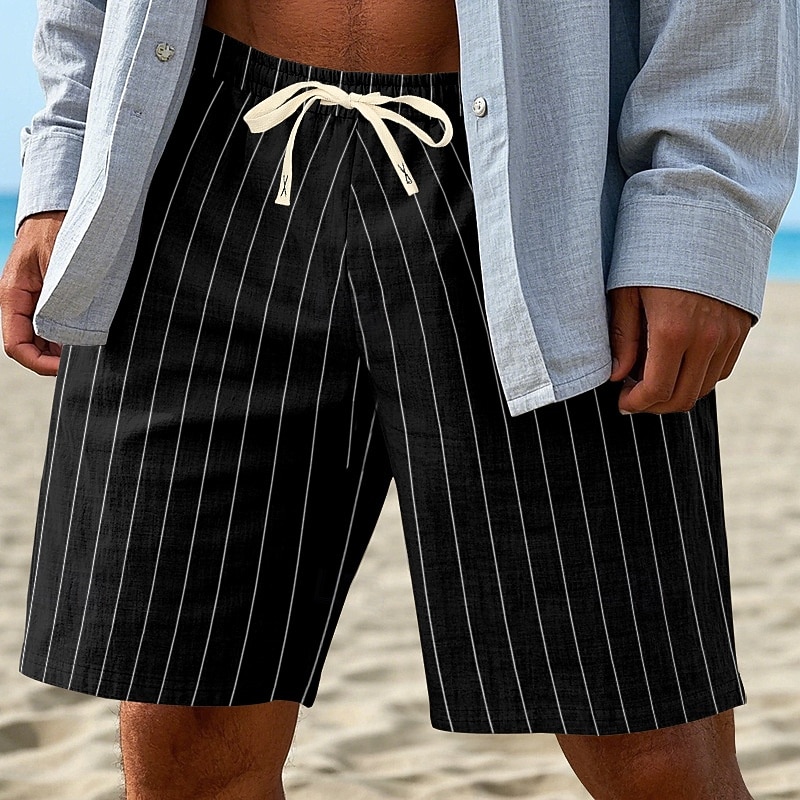 Herre Shorts Lin Shorts Sommershorts Strandshorts Snorer Elastisk midje Stripet Komfort Pustende Knelengde Daglig utendørs Strand Ferie Hawaiisk Kakifarget 2026 - $18.99 –P13