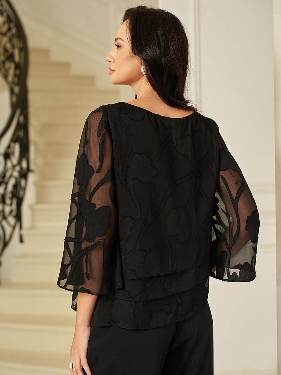 Dames Kanten overhemd Blouse Geklede topjes Chiffon-topjes Effen Kleur Bloemig Grafisch Elegant Stijlvol Basic Halve mouw Flutter mouw Boothals Normale tops Bruiloft gast Werk Dagelijks Asymetrische 2025 - $59.99 –P7