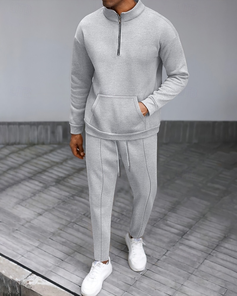 Per uomo Tuta da Ginnastica Pantaloni da Tuta Pista superiore Tasca con cerniera Tinta unita Completo Abbigliamento Autunno Nero Bianco Palestra Athleisure Corsa Antivento Manica Lunga Sport del 2026 a $44.99 –P5