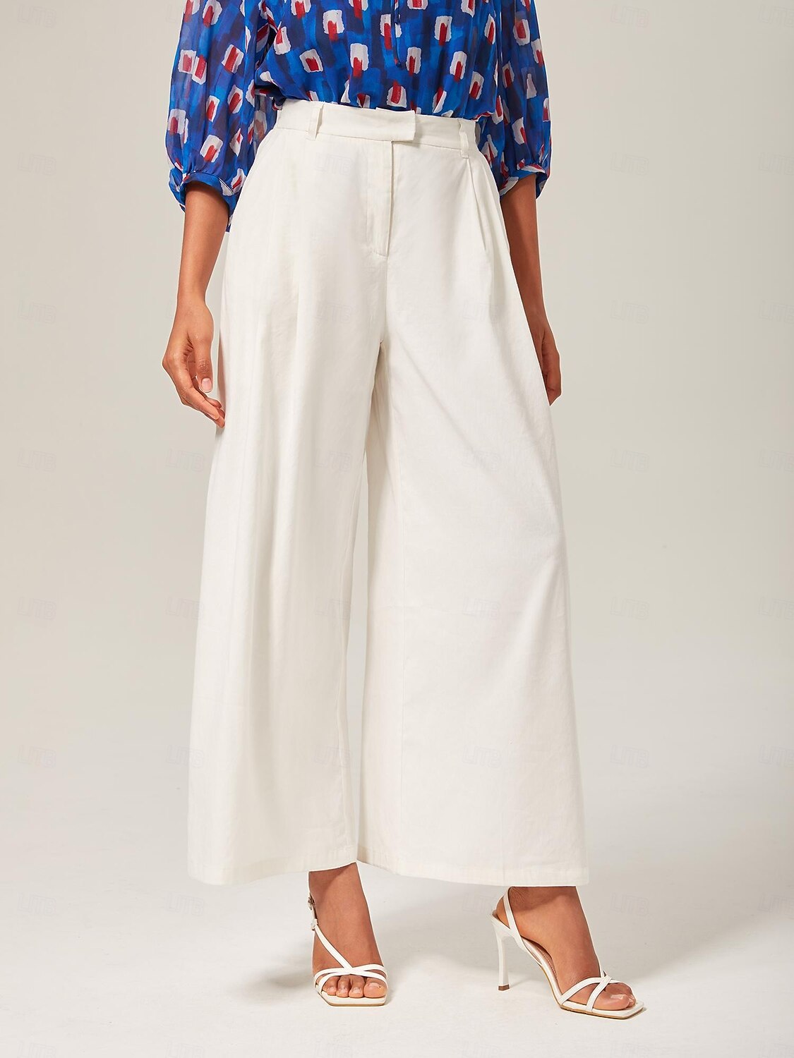 pantaloni a gamba larga in lino traspirante bianco sporco del 2025 a $78.99 –P3