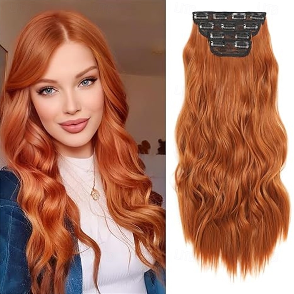 Clip in extensões de cabelo extensões de cabelo longo ondulado 4 peças castanho médio com mechas loiras clip ins para mulheres grossas &apliques de cabelo sintético para cabeça inteira de 2025 por $26.99 –P5