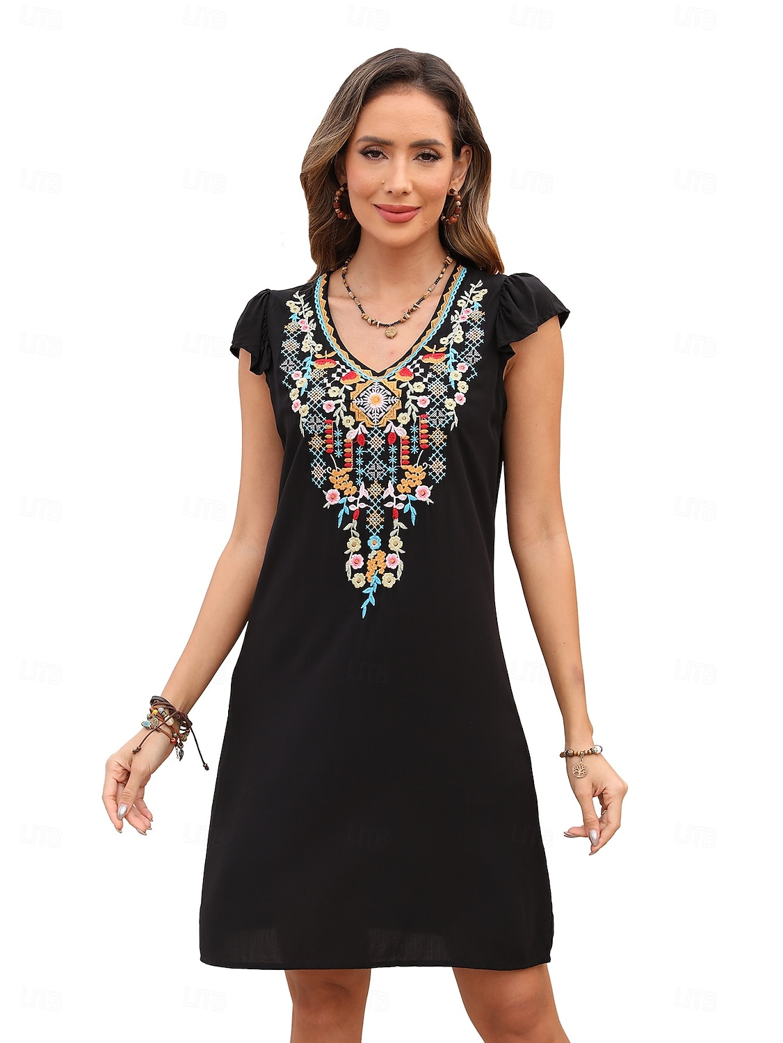 Pentru femei Rochie Mini Rochie casual Modă Modern Rochie eleganta Beretă Nuntă Zilnic Dată Fit regulat Floral Broderie Fără manșon În V Negru Roșu-aprins Mov Vară 2025 - $27.99 –P13