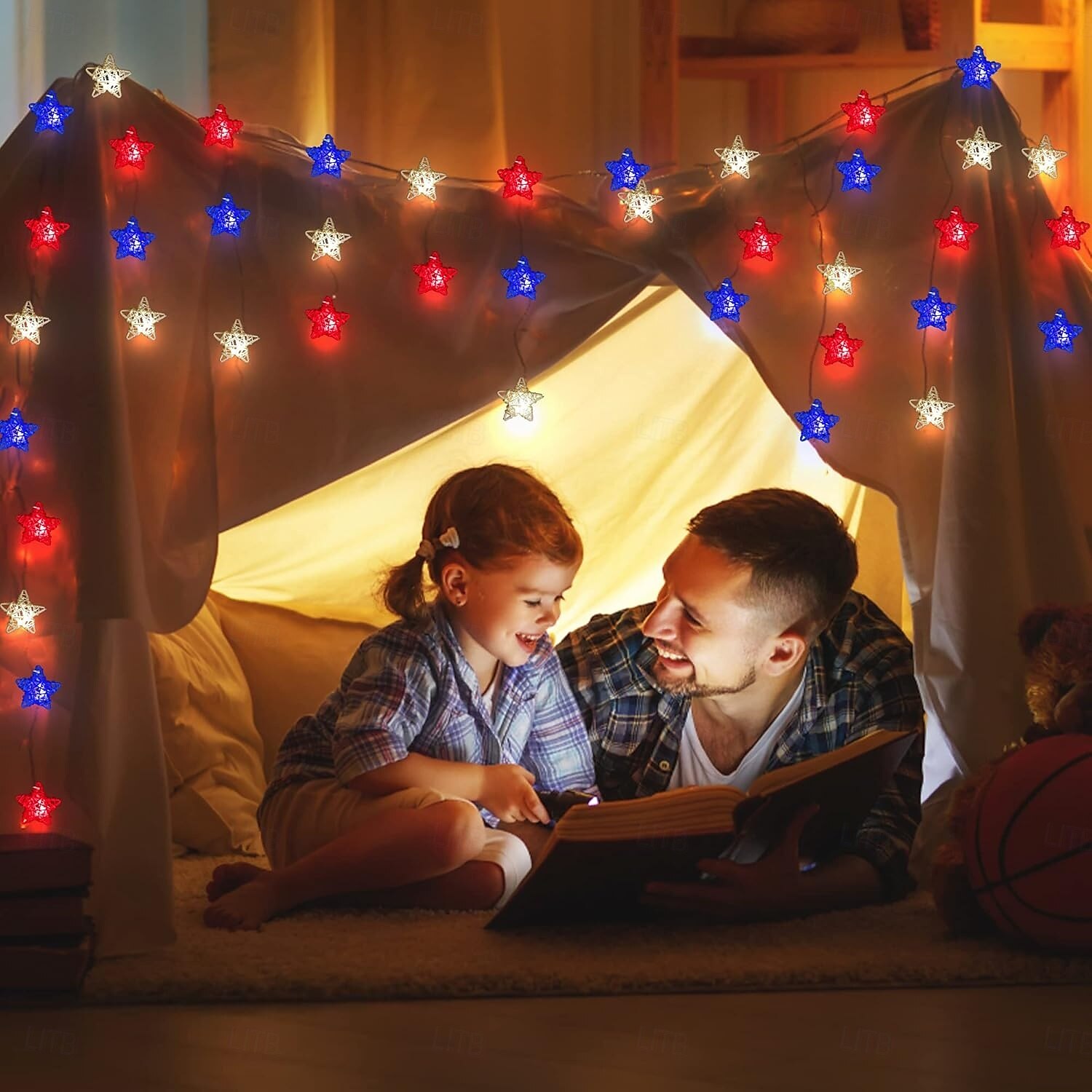 1 Pc 3M-20 LED Star String Lights Red, White, Blue Vine Weaving Pentagram Light String July 4th Independence Day Party Patriotic Atmosphere Decorative Light AAA Battery Box 2025 - $14.49 –P2