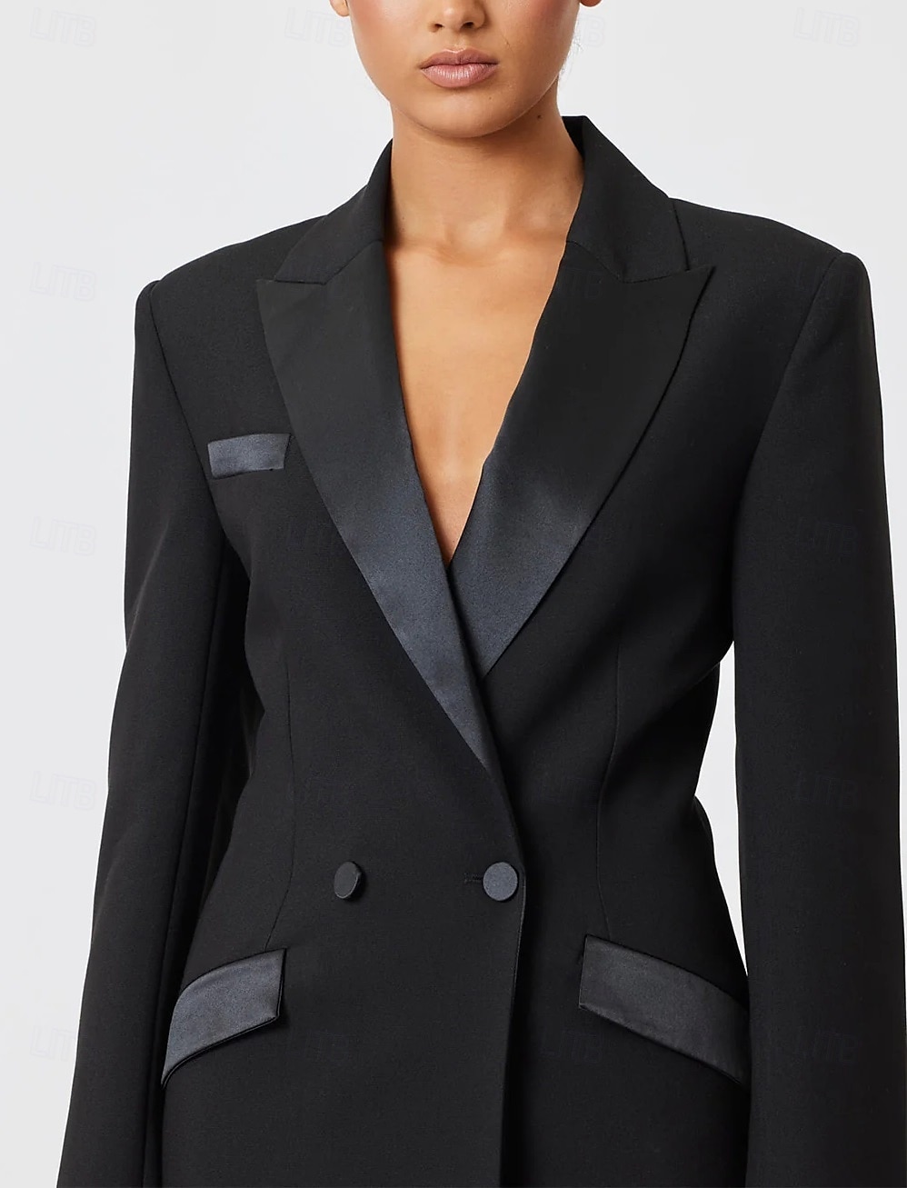 Black Tie Blazer Smoking Säulen Kleid Mutter der Braut Elegantes Hoher Schlitz Hemdkragen Bodenlänge Lange Ärmel mit 2025 - $149.99 –P5
