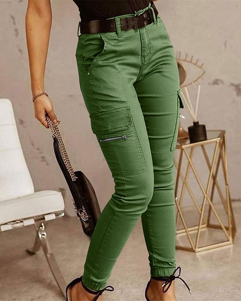 Women's Cargo Pants Pants Trousers Fashion Streetwear Full Length Natural Solid Colored Pocket Comfortable Micro-elastic Sports & Outdoor Daily Wear Dark Brown Black Light Green Army Green Spring Fall 2025 - $24.99 –P6