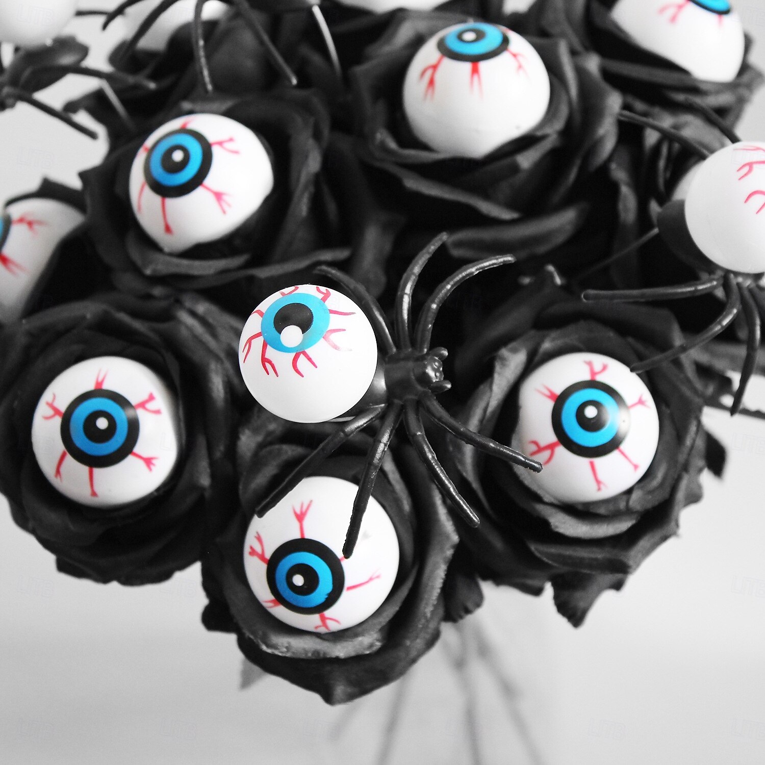 10 mazzi di rose artificiali a forma di bulbo oculare per Halloween, steli di rose nere con bulbi oculari, steli floreali multicolori per Halloween per decorazioni da tavola per feste spettrali. del 2025 a $22.99 –P8