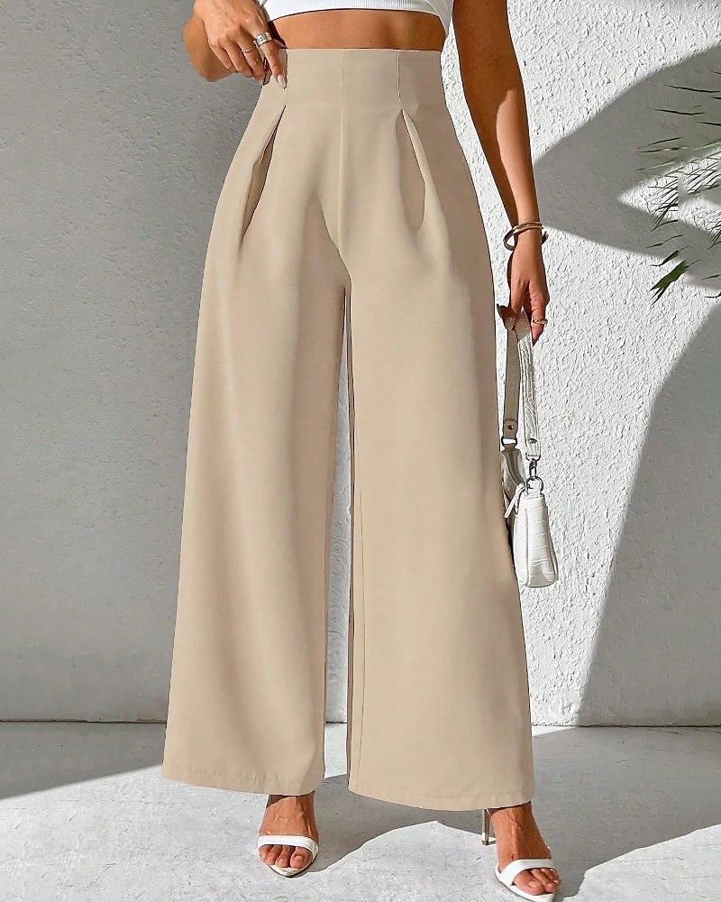Femmes Slacks Pantalon palazzo Mode Streetwear Longueur complète Naturel Uni Taille Élastique Extérieur Confortable Fête Week-end Abricot Noir Blanche Beige Automne Coupe régulière de 2025 ? $17.99 –P2