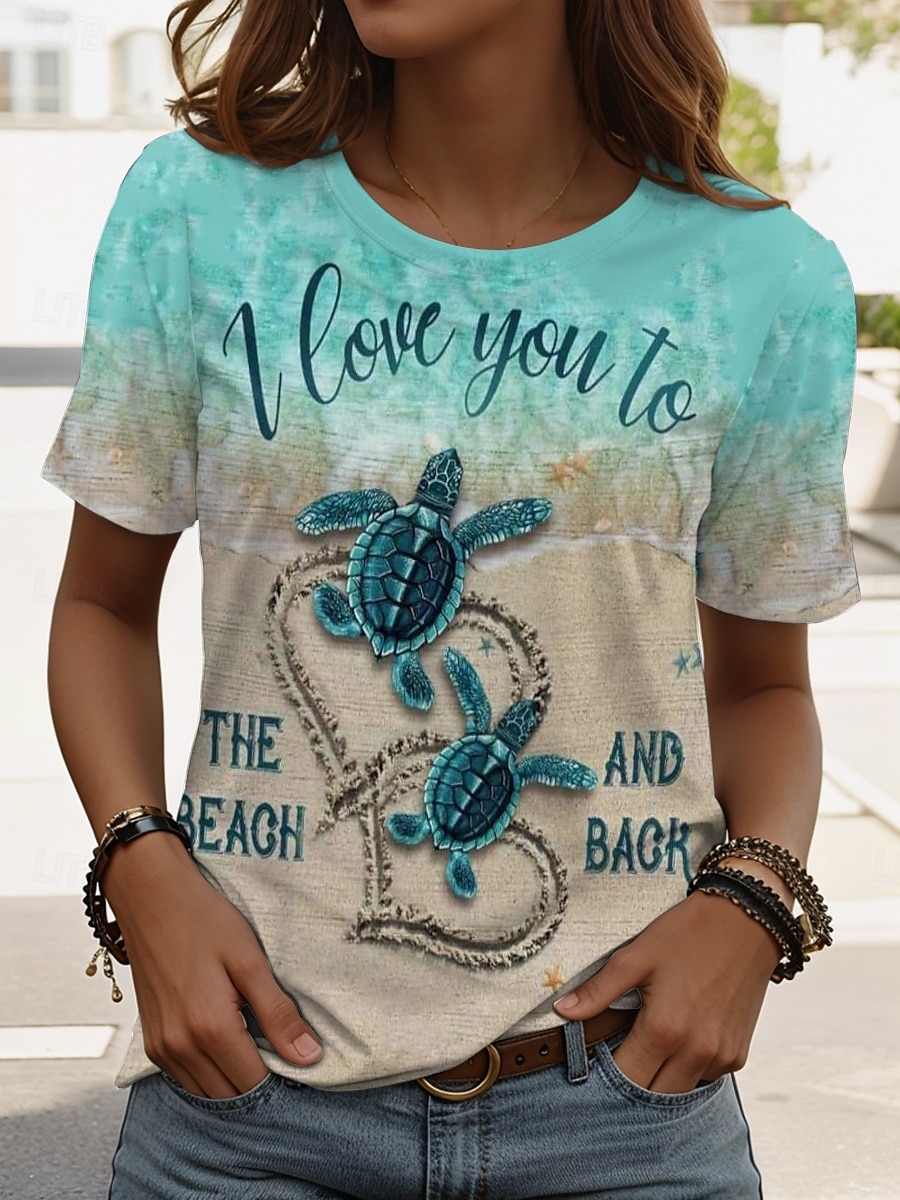 Femmes T-shirt Graphique Animal Tortue de mer ancien Élégant Classique Manche Courte Col ras du cou Col rond Hauts Réguliers Quotidien Week-end Imprimé Blanche Bleu Roi Bleu Vert Blanc Ecru Ét de 2025 ? €17.95 –P3