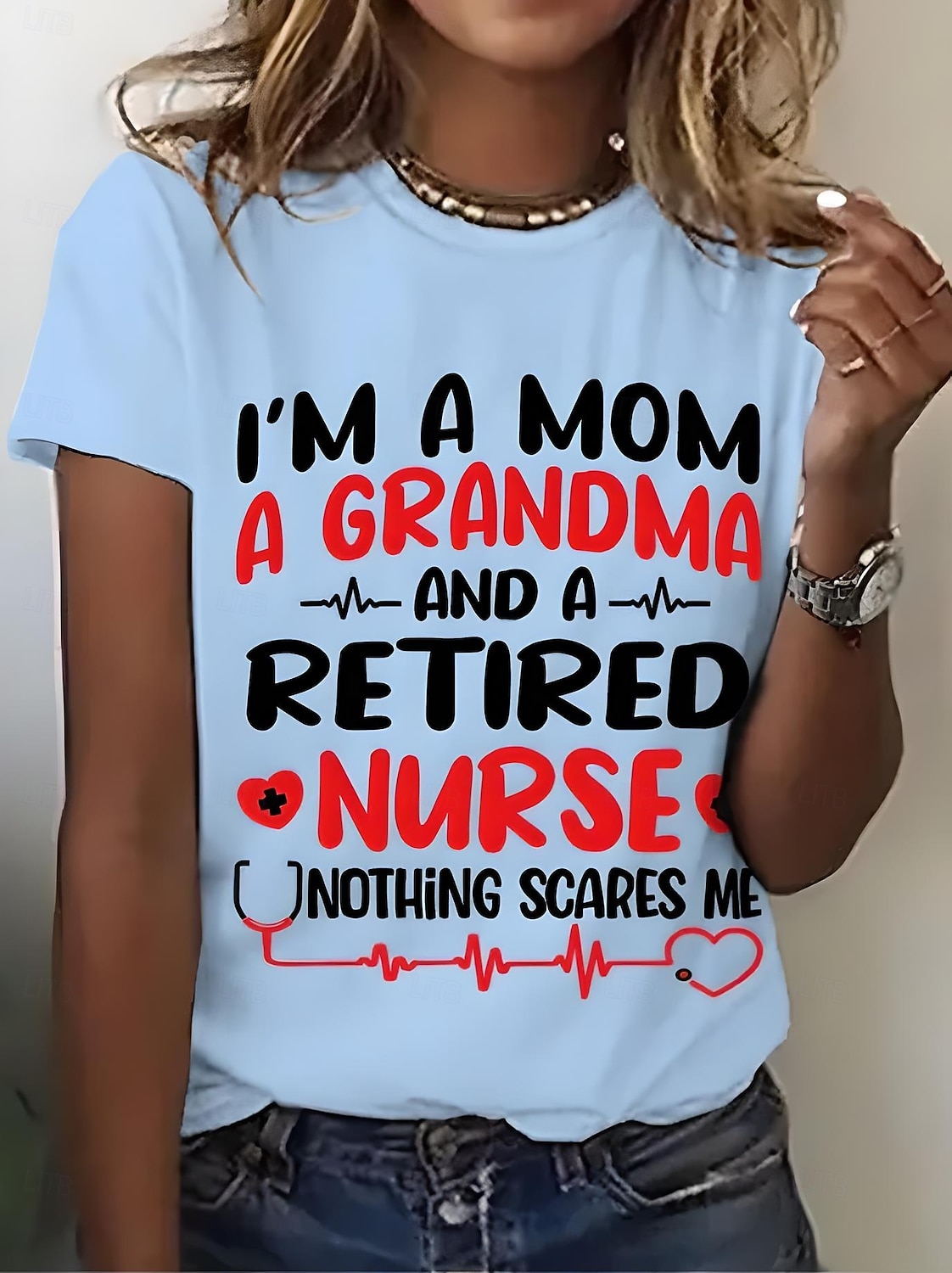 Damskie Podkoszulek Nadruk Graficzny Litera Zabytkowe Elegancki Klasyczny Krótki rękaw Półgolf Okrągły dekolt Zwykłe topy Codzienny Weekend Niebieski Czarny Biały Rumiany róż Fioletowy Lato Wiosna MOM 2026 - $22.99 –P7