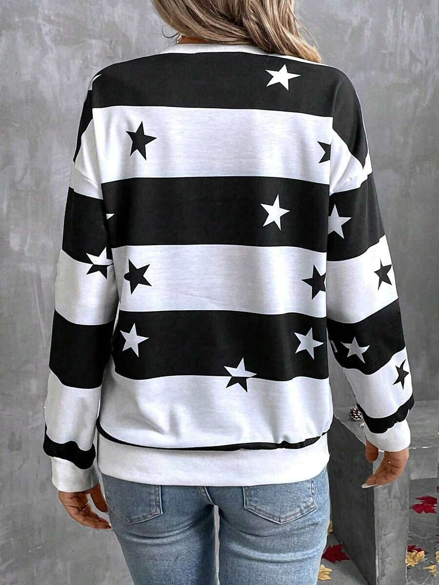 Femmes Sweatshirt Pull Graphique Rayé ancien Mode Occasionnel manche longue Col ras du cou Hauts Réguliers Rue Tenue Quotidienne Occasionnel Imprimé Noir Bleu Vert Kaki Printemps Automne Hiver de 2025 ? $24.99 –P5