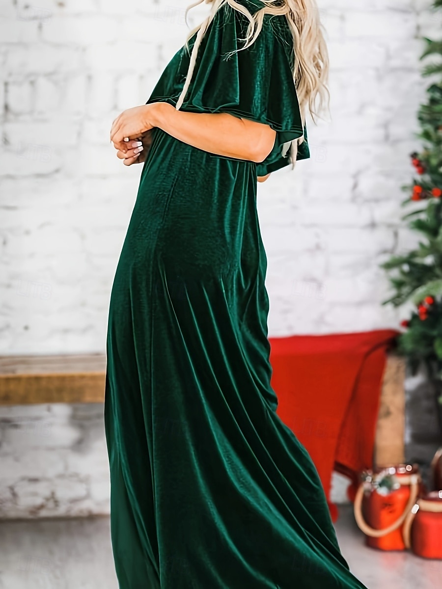 Damskie Czarny Czerwony Zielony Lato Wiosna Sukienka maxi Sukienka A line Sukienki półformalne Formalny Praca Regularny Równina Półgolf 2025 - $32.99 –P3