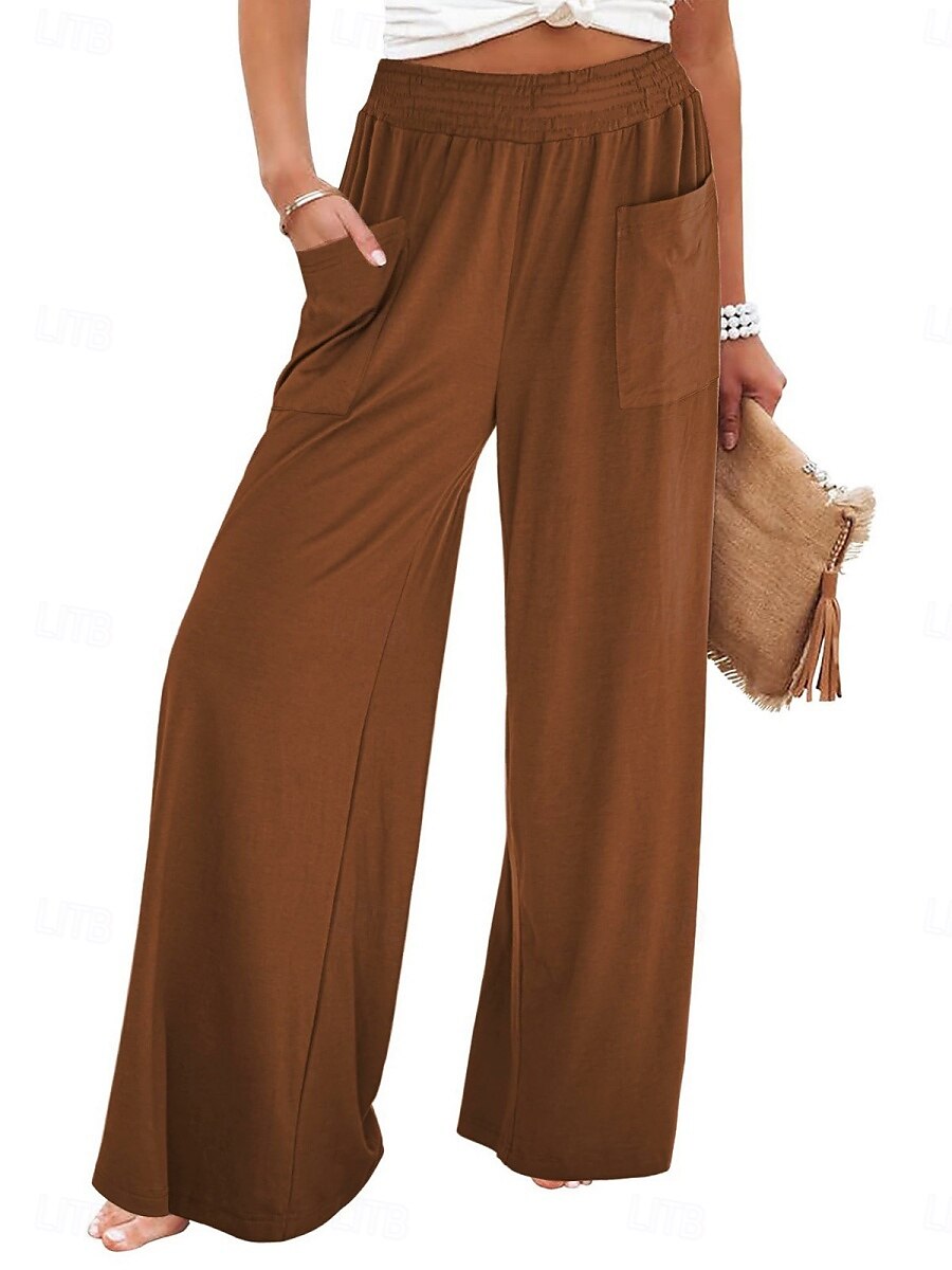 Per donna Gamba larga Chinos Vacanza Moda Streetwear Lunghezza intera Vita Alta Semplice Tasca Fascia Elastica Comodo Morbido Confortevole Micro-elastico All'aperto Streetwear Nero Fucsia Marrone del 2025 a $26.99 –P10
