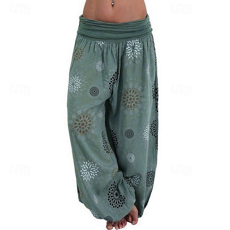 Dam Byxor Harem byxor Palazzo byxor Mode Boho Fullängd Medium Midja Mönster Elastisk midja Bekväm Microelastisk Gata Dagliga kläder Utekväll Svart Gul Armégrön Marinblå Sommar Vår Normal 2025 - $19.99 –P7