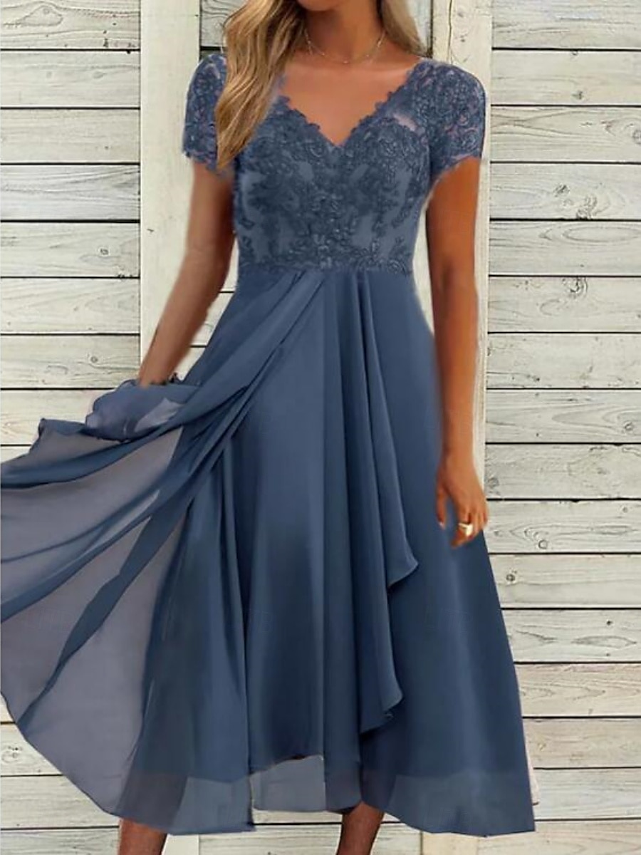 Damskie Sukienka maxi Sukienka A line Letnie sukienki Codzienny Codzienny Regularny Równina Krótki rękaw W serek Niebieski Zielony Lato 2025 - $46.99 –P1