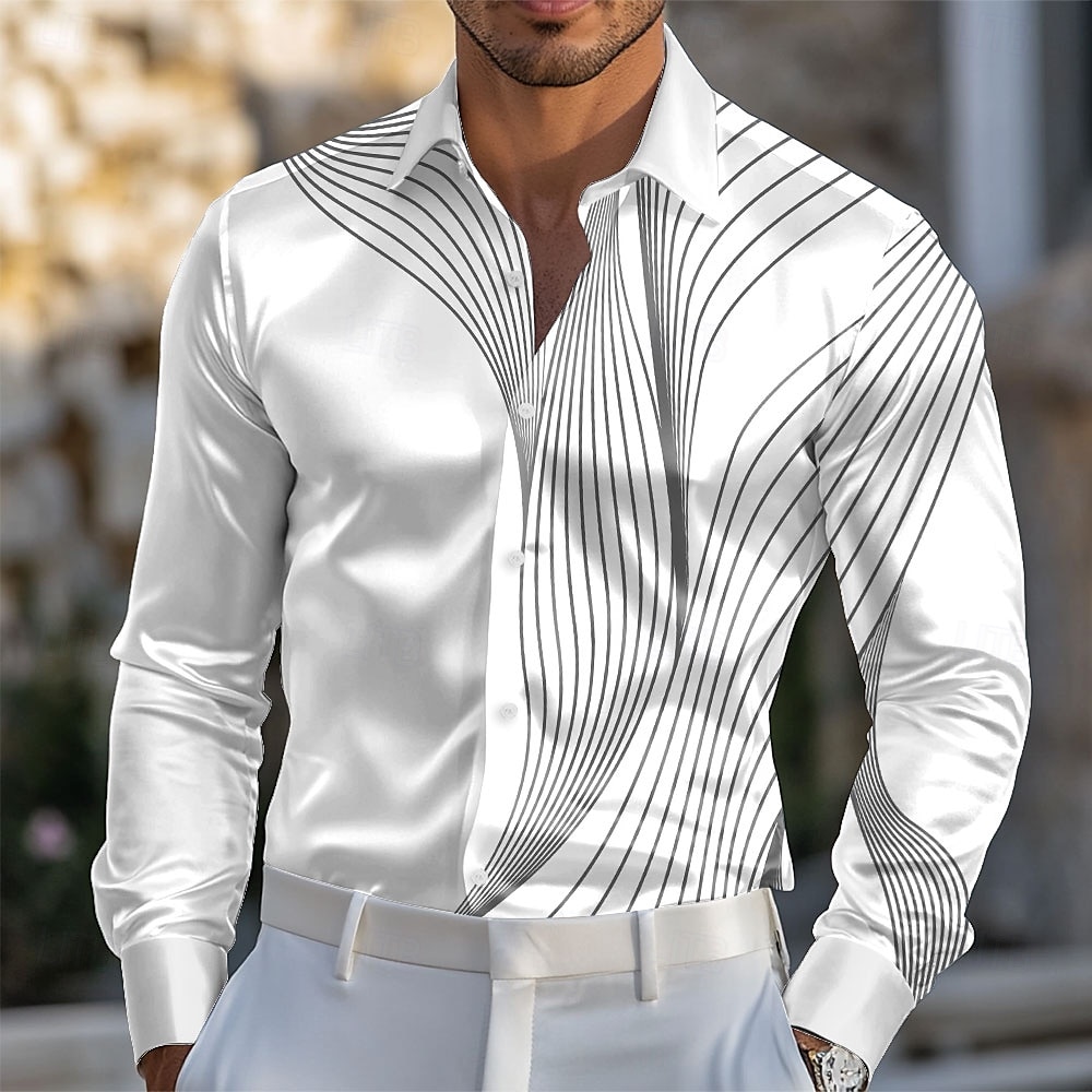 Herren Geometrisch Farbverlauf Wellen Satinhemd Kleidhemd Knopfhemd Langarm Modisch lässig Urlaub Täglich Sommer Frühling Herbst Umlegekragen Hemden mit Kragen 3D-Druck Gelb Blau Purpur Grün Grau 2025 - $31.99 –P6