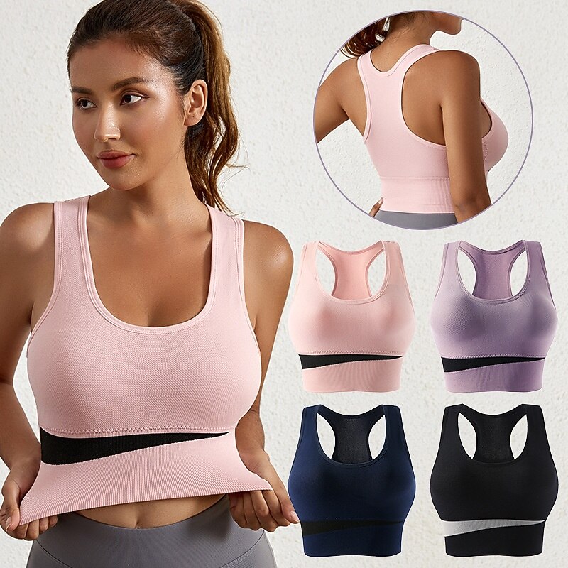 Per donna Reggiseno da yoga Reggiseno sportivo Reggiseno Pilates Top reggiseno Sostegno e protezioni Senza cuciture Anti-vibrazione Senza fili Blocco di colori Sport Abbigliamento sportivo Nero Rosa del 2026 a $8.99 –P1