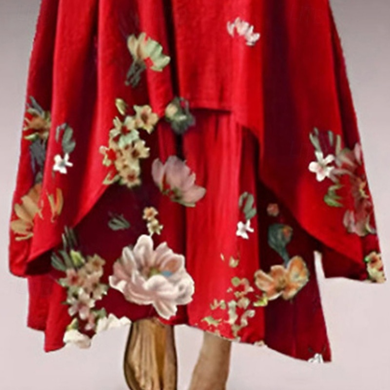 Dam Långklänning Maxiklänning Vardagsklänning Klänning med tryck Elegant Mode Klassisk Utomhus Semester Helgdag Normal Blomma Långärmad V-hals Rubinrött Sommar Vår 2025 - $25.99 –P3