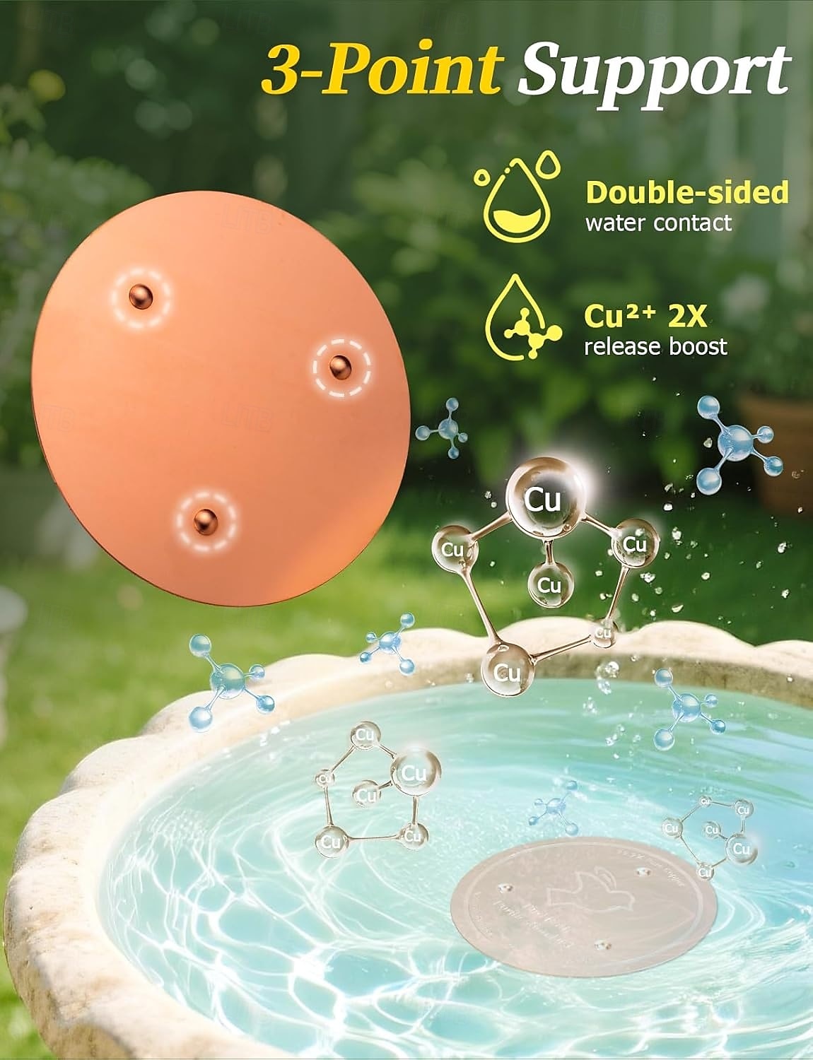 Disco in rame per bagno per uccelli, disco di pulizia in rame puro al 99,99% rinforzato da 0,6 mm con supporto a triplo punto per acqua pulita, sicura per tutte le stagioni, universale per bagni per del 2025 a $15.49 –P3