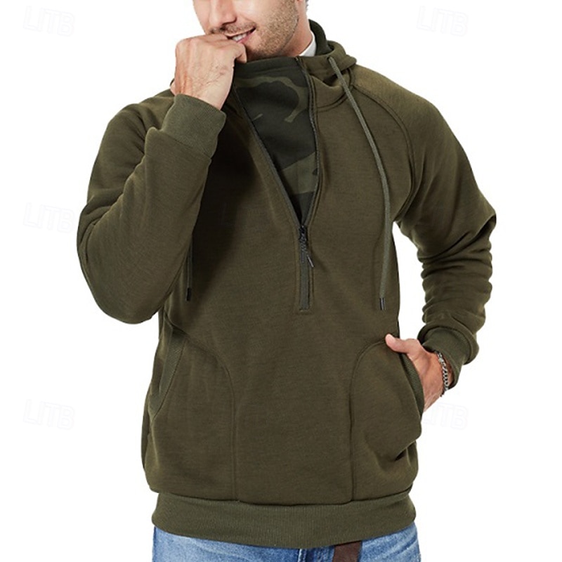 Per uomo Felpa con cappuccio e zip Felpa con cappuccio Nero Verde militare Cachi Con Cappuccio Semplice Patchwork Cerniera Tasca Frontale Sport & Outdoor Casuale Quotidiano Streetwear Cool del 2025 a $32.99 –P1