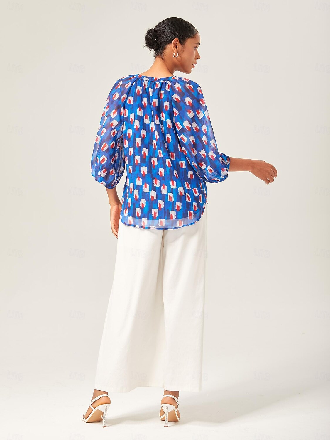 top con maniche a lanterna in chiffon geometrico del 2025 a $57.99 –P4