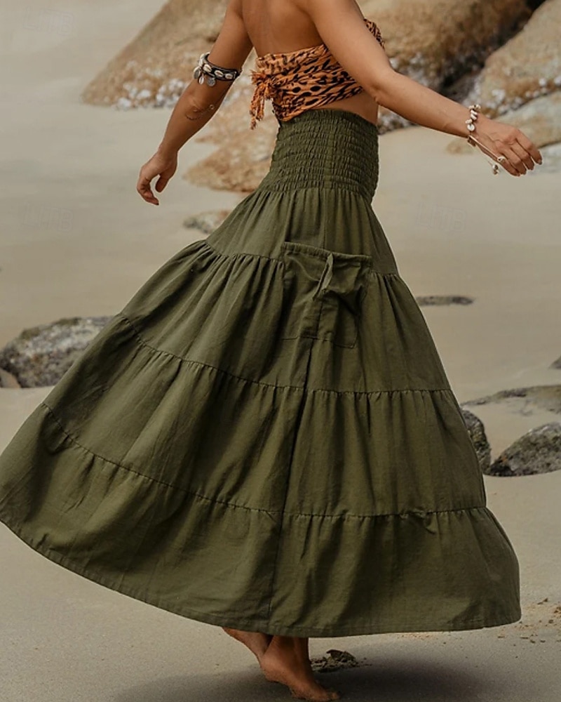 Femmes Jupe Évasé Occasionnel Maxi Taille Basse Jupes Uni Froncé Micro-Élastique Vacances Rue Noir Blanche Jaune Vert Véronèse Automne Coton de 2025 ? $22.99 –P7