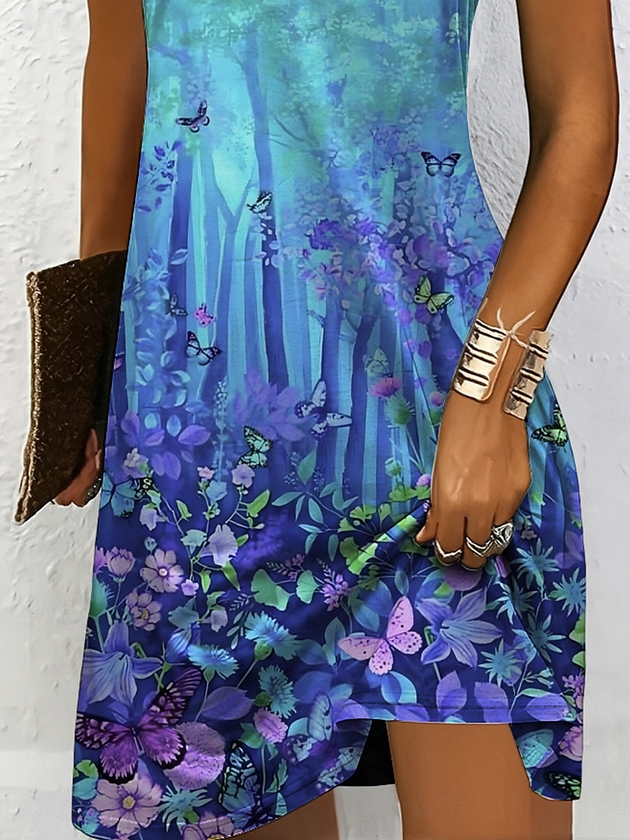 Women's Mini Dress T Shirt Dress Tee Dress Sundress A Line Dress Vacation Casual Beach Beach Regular Fit Ombre Floral Graphic Short Sleeve V Neck Yellow Red Blue Purple Summer 2025 - $23.99 –P3
