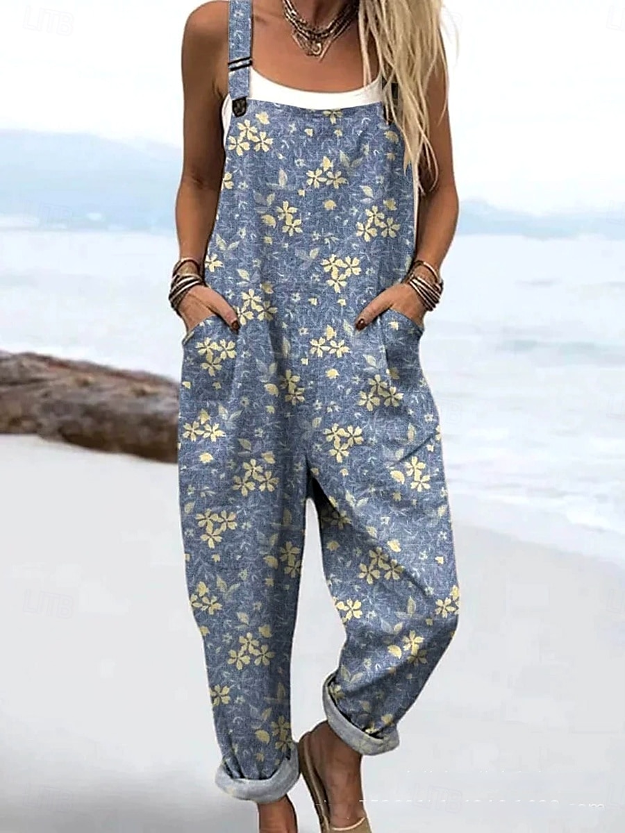 Femmes Combinaison Actif Fleuri Sans manches Cordon de serrage Vacances Rue Coupe Ample Bleu Poudré Violet Bleu clair Été de 2025 ? $34.99 –P1