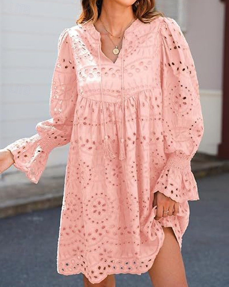 Femmes Mini Robe Robe Décontractée robe ajourée Classique Moderne Quotidien Fête Sortir Coupe régulière Uni manche longue Col en V Noir Blanche Rose Claire Été de 2025 ? $27.99 –P7